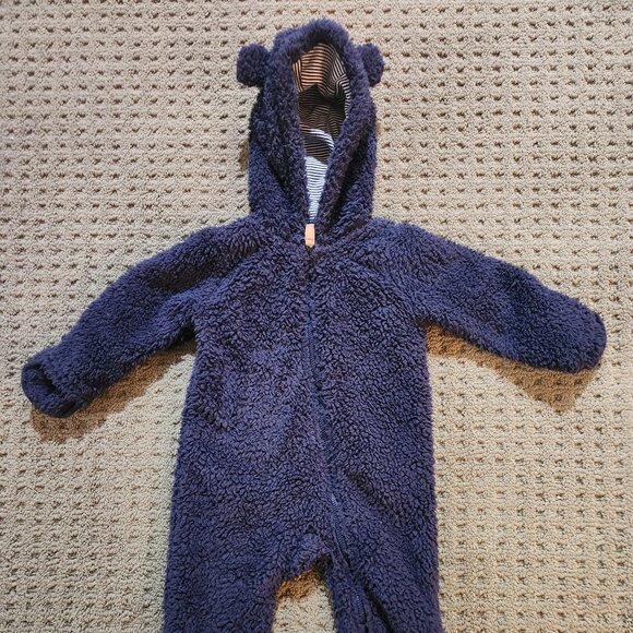 Carter’s Fleece Bear Suit Navy, 9 Months - Picture 1 of 7